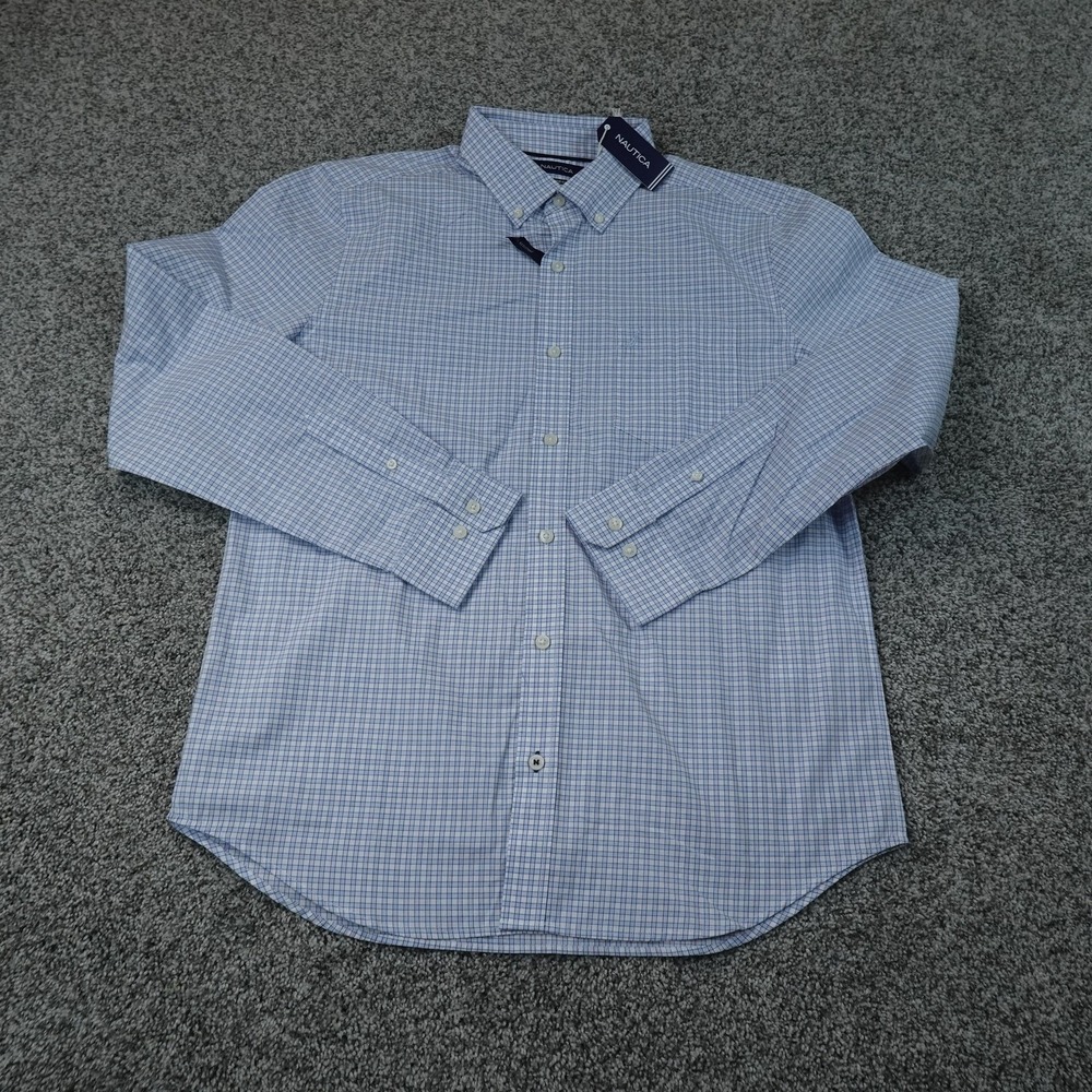 NEW Nautica Shirt Mens M Blue Check Long Sleeve Button Down Dress Casual Preppy
